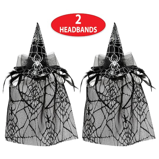 Beistle Adult Black Spider Witch Hat Headbands with Veil, 2ct. | Michaels®